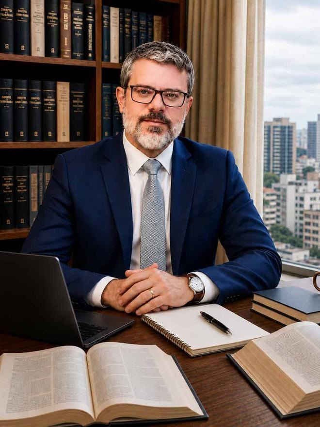 Juliano Trindade, advogado de família, sucessões e direito internacional, em seu escritório